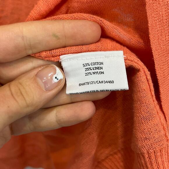 EILEEN FISHER Open Cardigan Sweater 3/4 Sleeve Pockets Linen Cotton Orange M - Picture 7 of 7